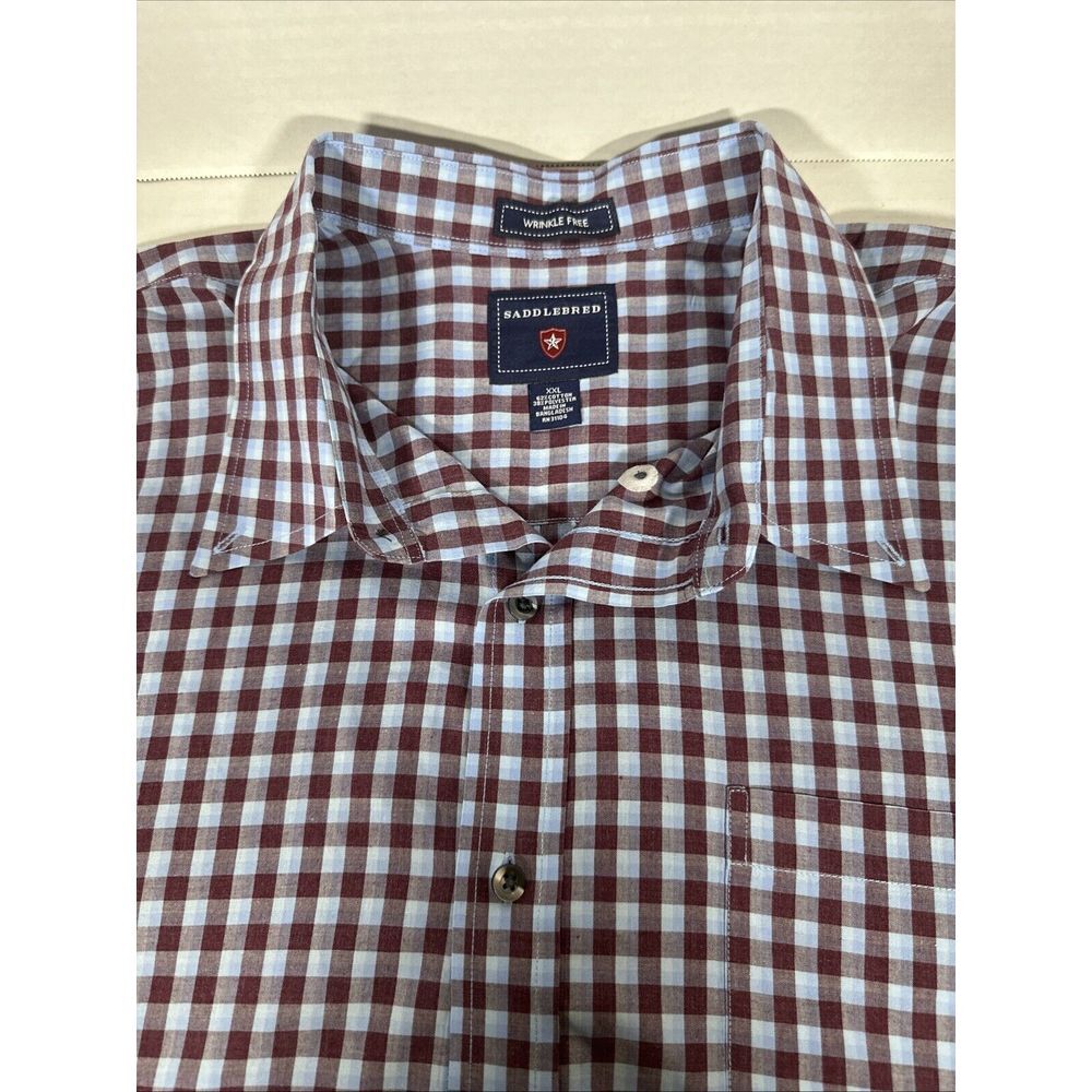 SADDLEBRED Wrinkle Free Shirt Mens Blue/Red Check Long Sleeve Button‎ Down XXL